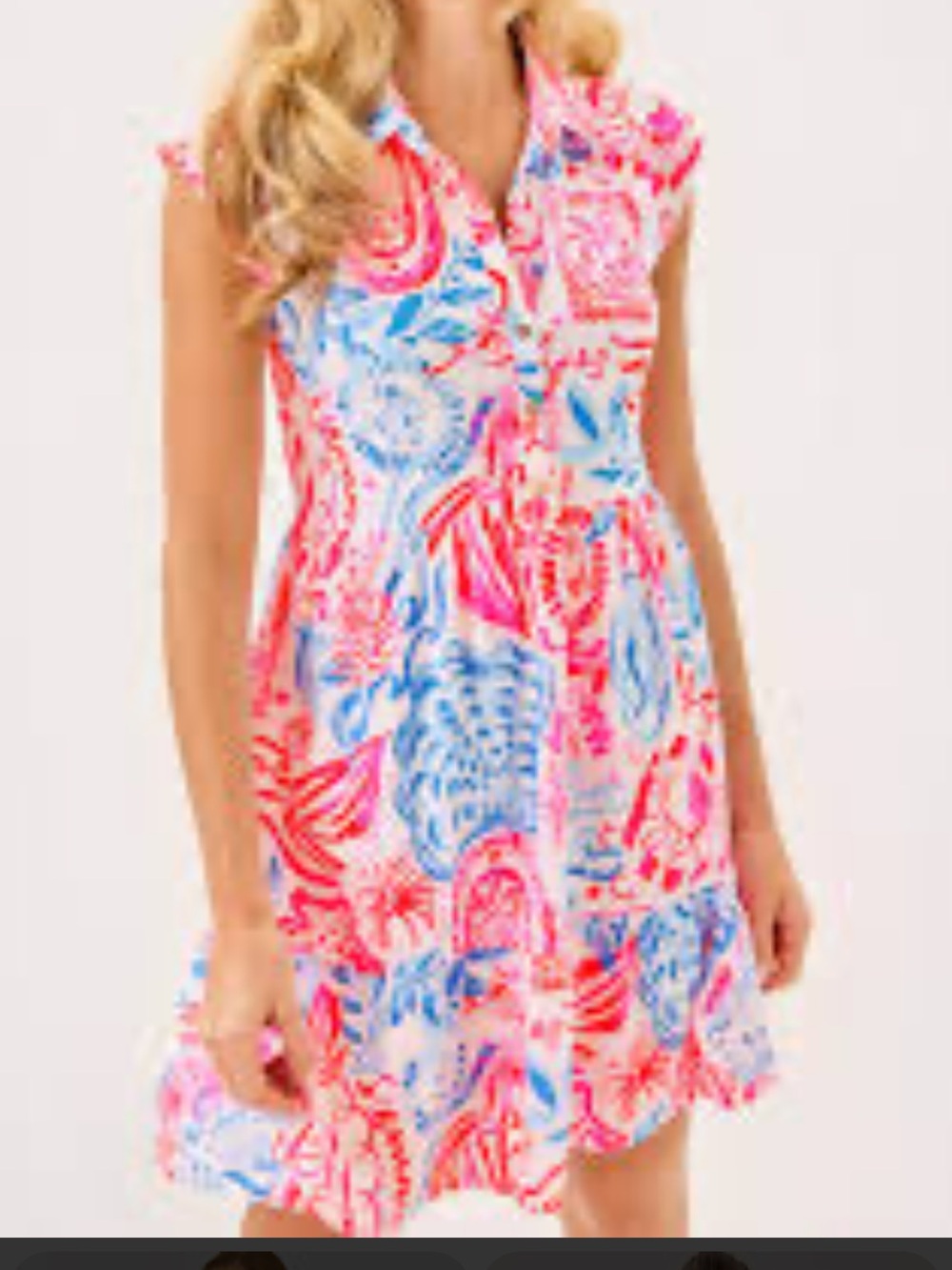 Lilly Pulitzer Arley Resort Pink, Blue & White Printed Cap-Sleeve Shirt Dress